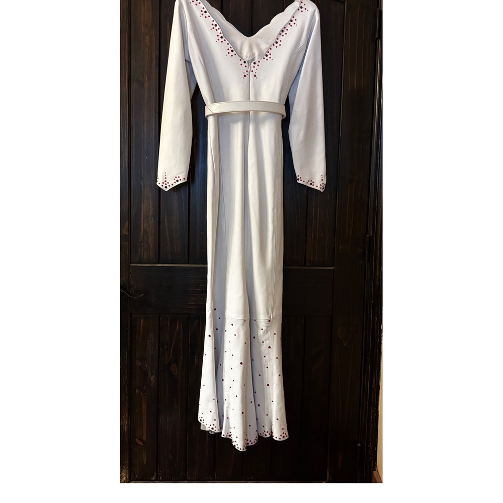 Western Lambskin Cowgirl Leather Maxi Dress Crystal Studded Rodeo Festival - Picture 3 of 16